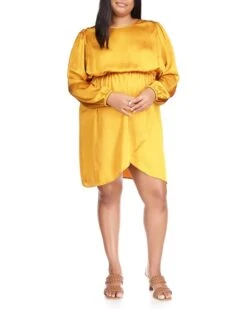 MICHAEL Michael Kors Plus Size Satin Long Sleeve Flounce Dress