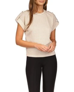 MICHAEL Michael Kors Stripe Snap Epaulette T-Shirt