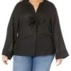 MICHAEL Michael Kors Plus Size Solid Long Sleeve Tie Blouse -MICHAEL Michael Kors Sale Store 81sqfH4mBL. AC SR736920