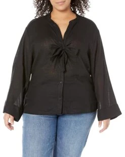 MICHAEL Michael Kors Plus Size Solid Long Sleeve Tie Blouse