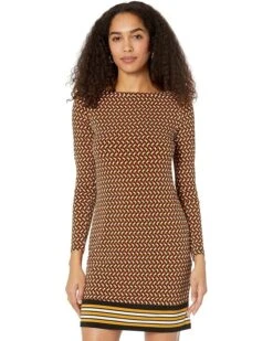 MICHAEL Michael Kors Geo Diamond Long Sleeve Border Dress